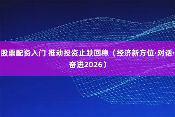 股票配资入门 推动投资止跌回稳（经济新方位·对话·奋进2026）